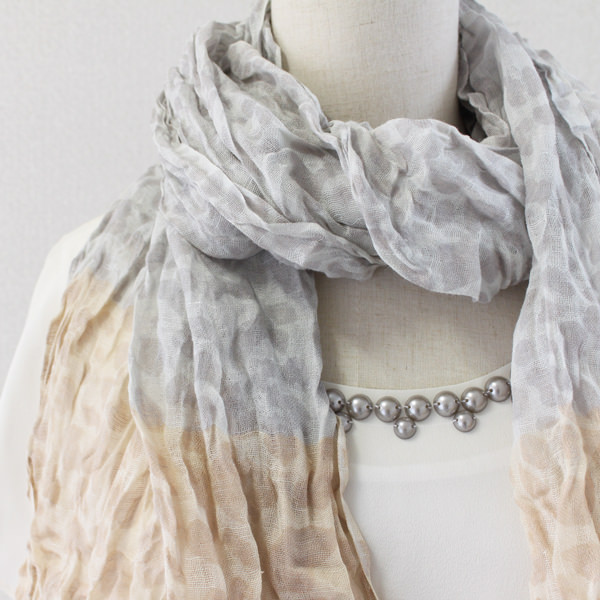 ツートーンカラーレオパード柄ストール：グレー