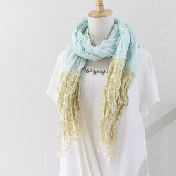 ツートーンカラーレオパード柄ストール：ミントグリーン着用画像