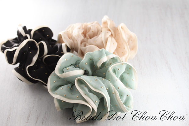 ゴールドビーズドットシフォンシュシュ