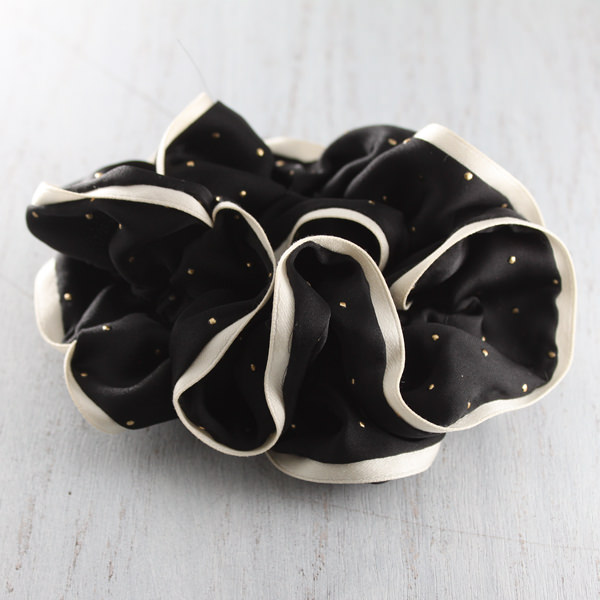 ゴールドビーズドットシフォンシュシュ：ブラック