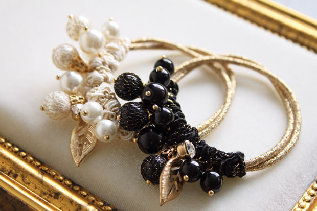 パール付きビジューレースヘアゴム：画像2