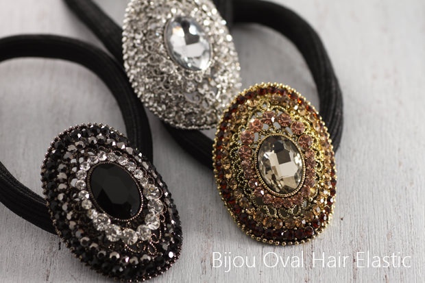 ビジューリボンヘアゴム(オーバル)