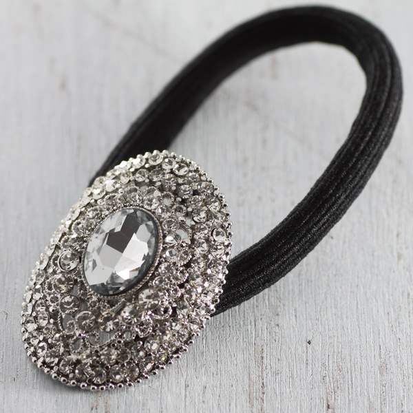 ビジューリボンヘアゴム(オーバル)：シルバー