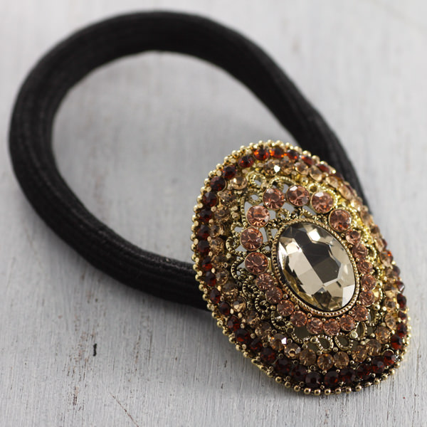 ビジューリボンヘアゴム(オーバル)：ゴールド