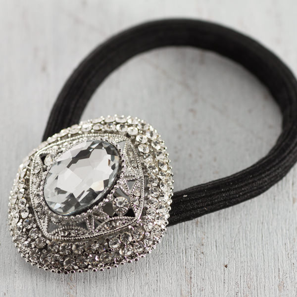 ビジューリボンヘアゴム(スクエア)：シルバー