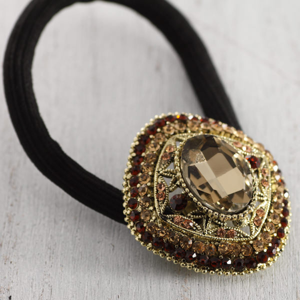 ビジューリボンヘアゴム(スクエア)：ゴールド