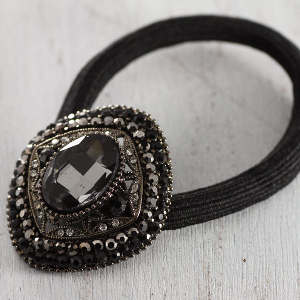 ビジューリボンヘアゴム(スクエア)：ブラック