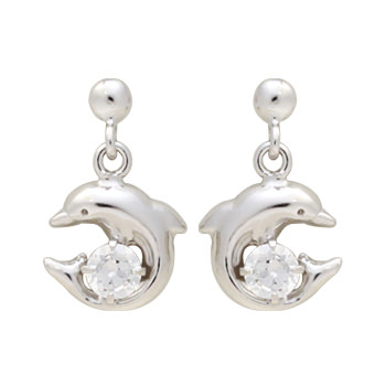 me.mini キュービックジルコニア付きドルフィンホワイトゴールドピアス